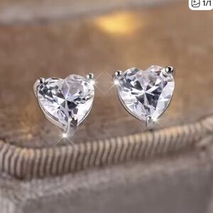 Heart-Shaped Silver Tone Stud Earrings
